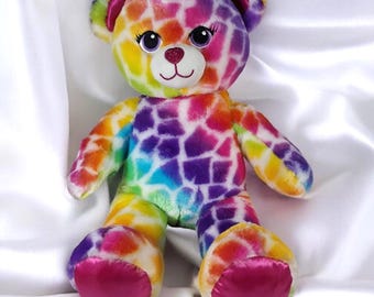 Vintage Build A Bear Rainbow Leopard Plush: Colorful Stuffed Animal Toy