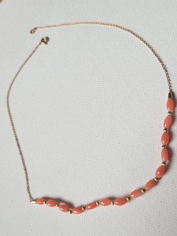 Vintage Gold Plated Real Coral Necklace, Delicate… - image 2