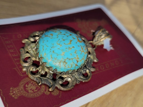 Vintage Faux Turquoise Art Glass Necklace, Silver… - image 4