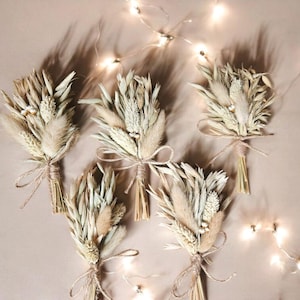 Feuillage vintage, mini bouquets, fleurs pour boutonnières rustiques, fleurs bohèmes pour boutonnières travaux manuels, matériaux de collage Posie de fleurs séchées x 5