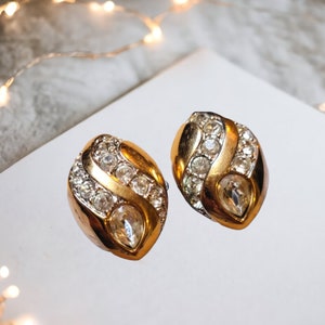 Vintage Swarovski Clip On Earrings, Swan Signed Clip On Earrings, Designer Clip On&#39;s, Crystal Gold Plated Earrings, Christmas Gift For Her