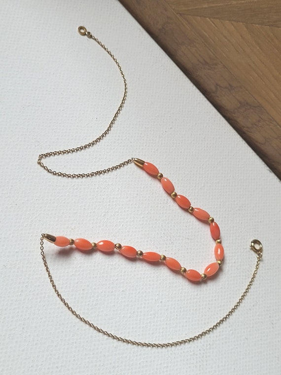 Vintage Gold Plated Real Coral Necklace, Delicate… - image 1