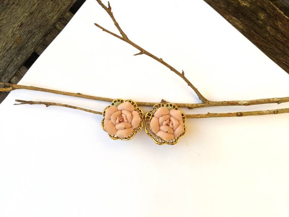 Vintage Rose Earrings, Cottage Core Rose Clip On'… - image 7