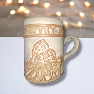 Vintage Tremar Mug, Ceramic Country Mug Handmade Stoneware Butterfly Mug Cup Butterfly Gift For Her,Cornawall Earthenware  Mug Kitchenalia