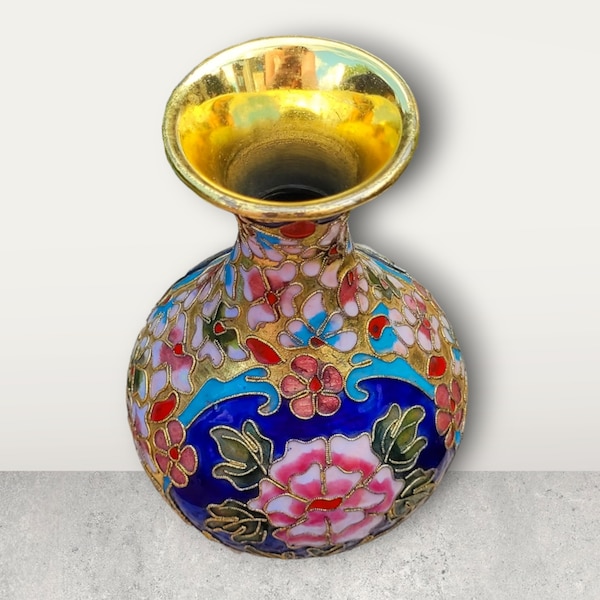 Echte Vintage Knospe Vase, handgefertigte einzelne Blumenvase, Cloisonné Vase emaillierte Blumenkunst Reliefvase über Messing, Blumenvase Geschenk für sie