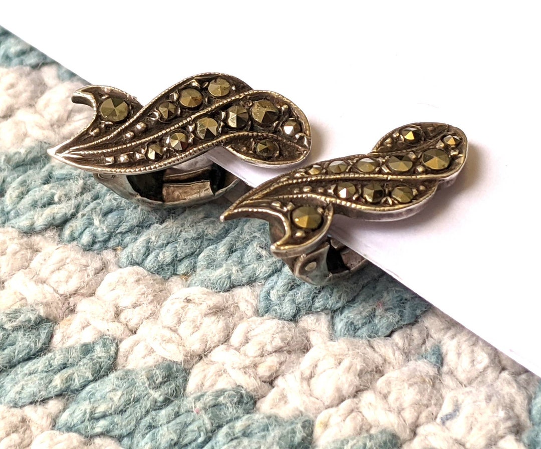 Vintage Marcasite Clip on Earrings Solid Sterling Silver Clip Etsy UK