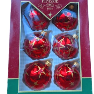 Vintage Quecksilber-Weihnachtskugeln-Set, Vintage Weihnachtsdekoration in Box, roter Stern Retro-Weihnachtsverzierungen, handgefertigte rote Kugeln