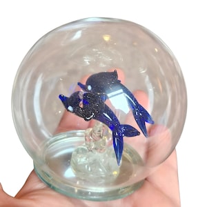 Vintage Glass Dolphin Sculpture In Dome, Dolphin Ornament Figurine Nautical Decor Dolphin Gift, Retro Murano Glass Dolphin Sea Themed Décor