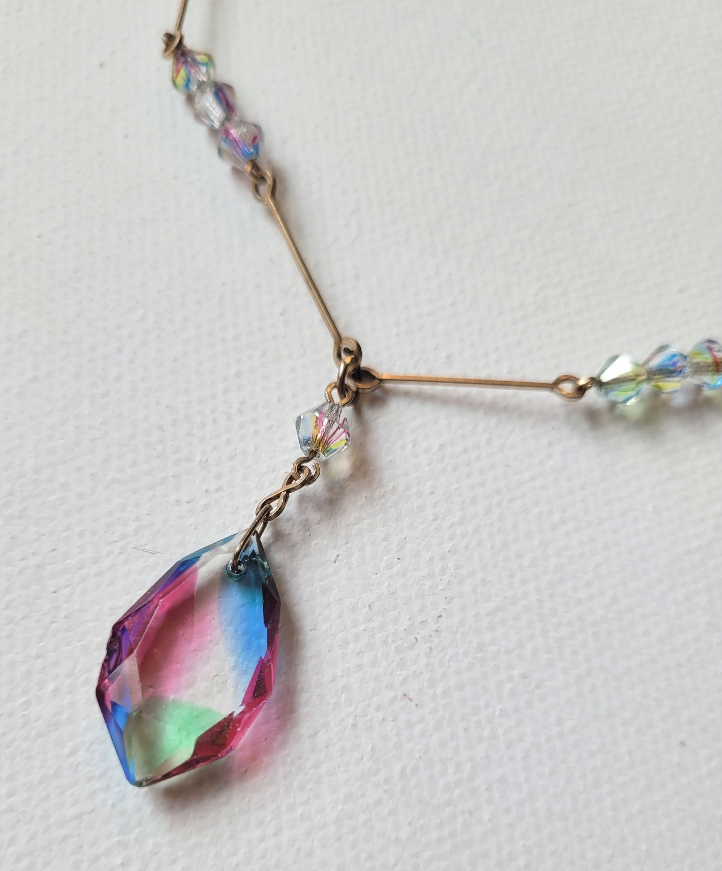 Antique Art Deco Iris Glass Necklace: 1920s Czech Rainbow Stone - Etsy