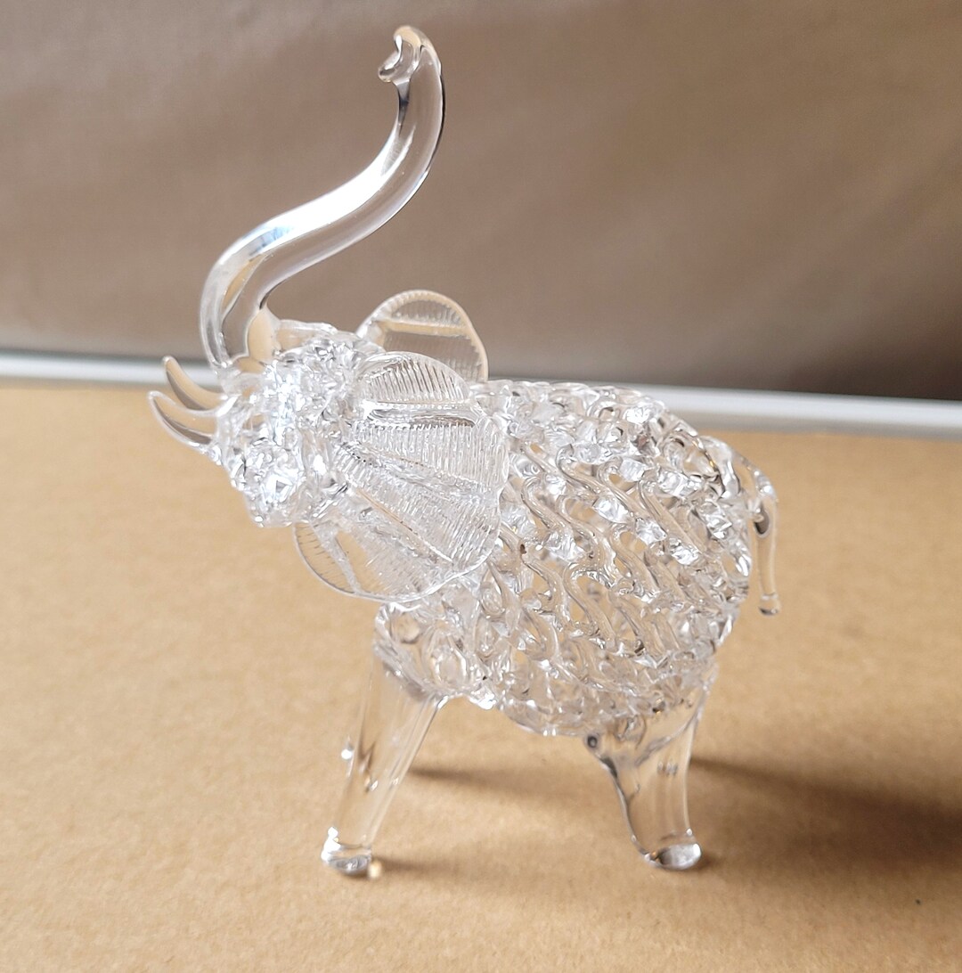 Vintage Clear Glass Elephant Figurine 10cms Tall Spun Glass Etsy
