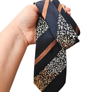 Vintage Silk Tie, Francois Tie Paris New York Retro Silk Necktie Abstract Dappled Striple Gold Monochrome Tie Gift For Him Neutral Polka Dot