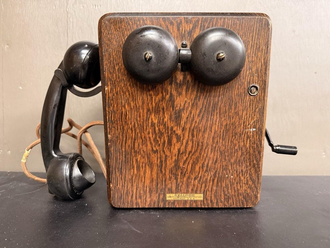 Antique Kellogg Wall Mount Vintage Telephone Crank Phone, Ringer W/ Oak ...
