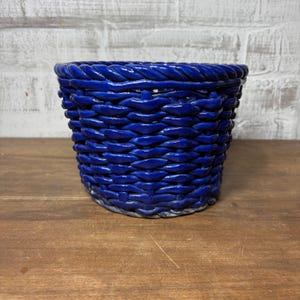 Cobalt Blue Woven Wicker Ceramic Planter