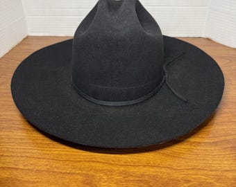 Vintage 1970's Stetson Black Cowboy Hat Size 7 1/8, Western