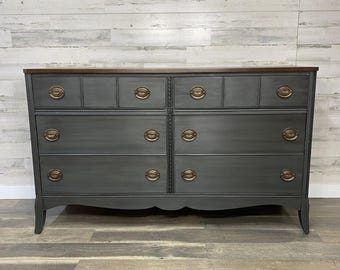 Refinished Buffet Dresser Gray Solid Wood Dovetailed