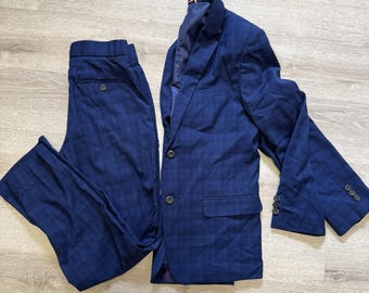 Tommy Hilfiger TH Flex jongensblauw geruite 2-delige kostuumset maat 12/14 blazerbroek