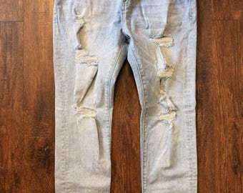 PACSUN JEANS Uomo Taglia 29 X 30 Slim Taper Fitted Ripped Distressed Denim EUC