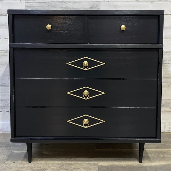 Mid Century Black & Gold Dresser Refinished MCM Dovetailed Drawers