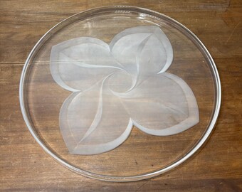 Frosted Floral Circular Glass Platter