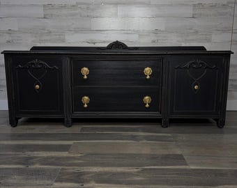 Low Antique Refinished Black Buffet Gold Hardware Dovetailed