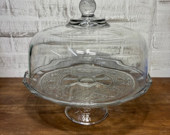 Vintage Anchor Hocking Avalon Footed 2pc Glass Cake Stand w/ Dome