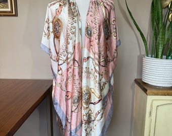 Adrienne Vittadini Kimono Cardigan One Size Pink Chain Boho Cover Up Shawl