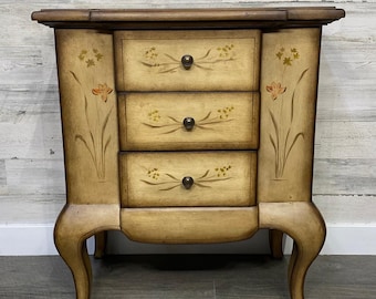Floral Painted End Table Cabinet Nightstand