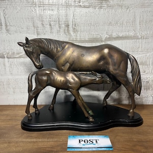Vintage Bronze Mare And Foal Sculpture