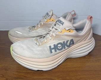 Zapatillas Hoka Bondi 8 para mujer, talla 10, color crema y beige, de malla, con máxima amortiguación