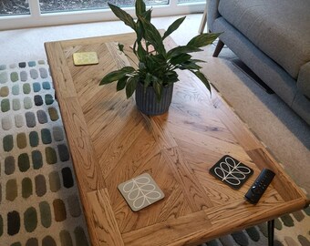Reclaimed Wood Chevron Coffee Table made from reclaimed oak / Herringbone flooring / Oak Coffee Table