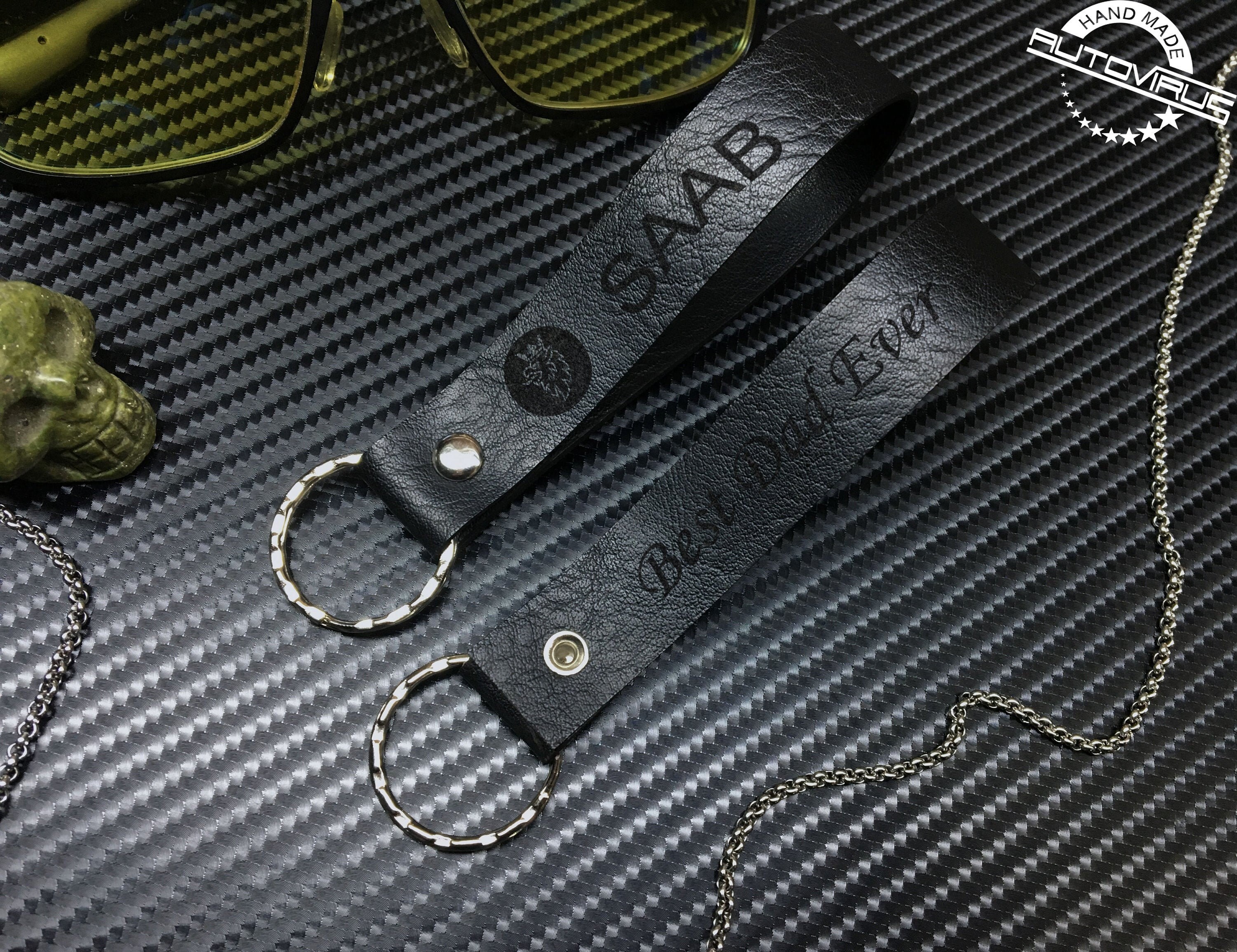 Saab keychain leather personalized Saab accessories Etsy