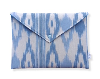 Envelope ikat cluth bag, ikat handbag, Mallorca canvas bag, notebook bag ikat, work bag ikat, mediterranean style bag, mallorca bag