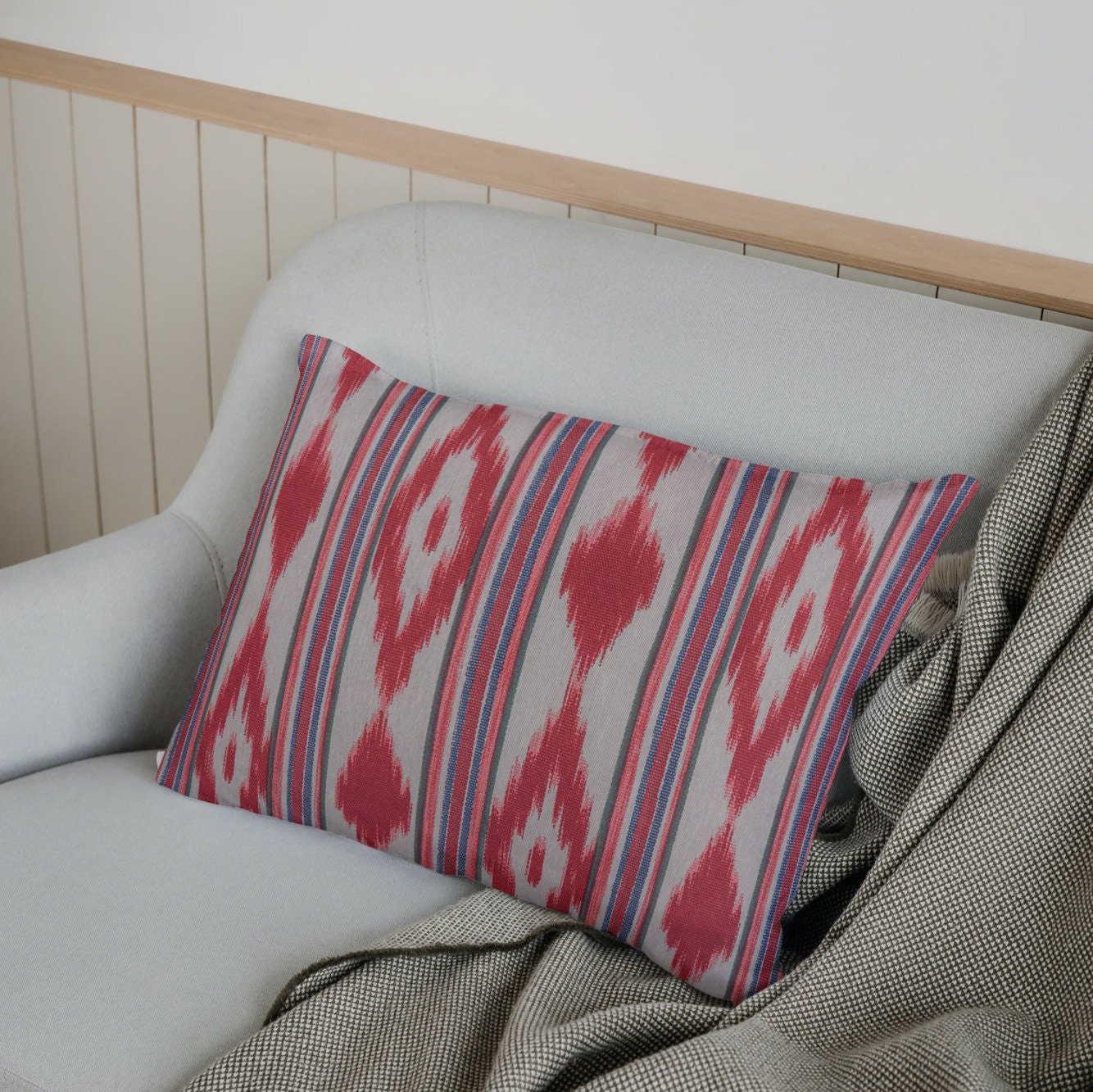 Red and Blue Ikat Pillow, Red and Blue Decorative Pillows, Red and Blue