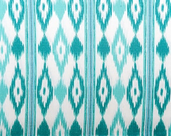 Mallorcan tongues cloth turquoise, ikat fabric majorca turquoise, turquoise fabric by the yard, curtain fabric upholst turquoiseery