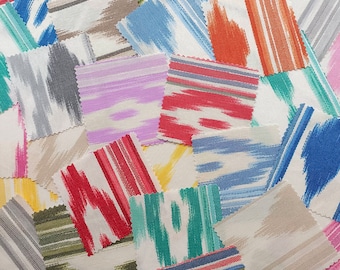 Muestras de tela ikat estampada, muestras lenguas mallorquinas 4&quot; x 4&quot;, tela cortina tapicería ropa de cama, tela por metro, tela Mallorca