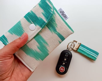 Coin purse keychain ikat, card holder Majorcan tongues, keyring fabric Mallorca, mallorcan fabric wallet, mini car key ring ikat, pouch ikat