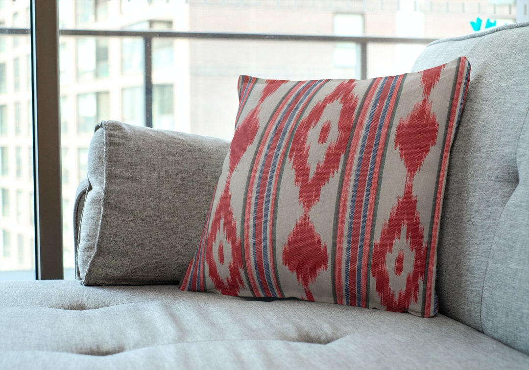 Red and Blue Ikat Pillow, Red and Blue Decorative Pillows, Red and Blue