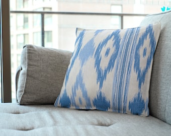 Light blue ikat cushion cover, Light blue ikat pillow, Light blue decorative pillows, Light blue sofa pillow, Light blue white pillow