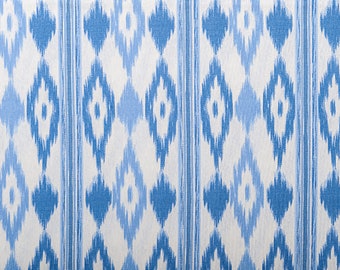 Lenguas mallorquinas tela azul claro, tejido ikat mallorca azul claro, tejido azul claro cortado a medida, tapicería de tela azul claro