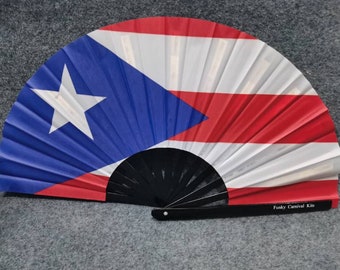 Puerto Rico Flag| Folding Hand Fan|Caribbean Carnival| Caribbean Accessories| Caribbean Fan| Festival Flag| Puerto Rican Parade|Festival Fan