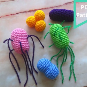 Bacteria plush, Beginner crochet pattern, Biology plushie - Cuddly Gut Microbiota - Quick, fun and easy set of patterns for science nerds!