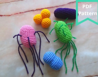 Bacteria plush, Beginner crochet pattern, Biology plushie - Cuddly Gut Microbiota - Quick, fun and easy set of patterns for science nerds!