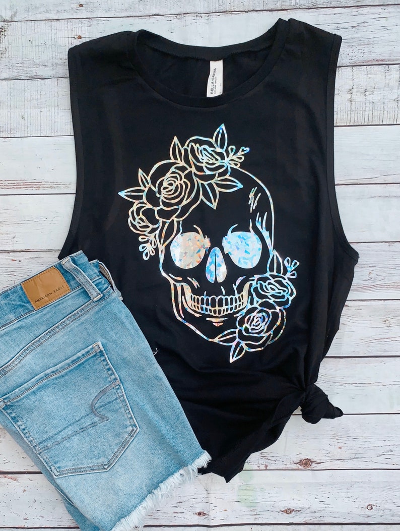 Holographic Skull Tank Top, skull, skulls, tank top, holographic Holographic Skull Tank Top, skull, skulls, tank top, holographic