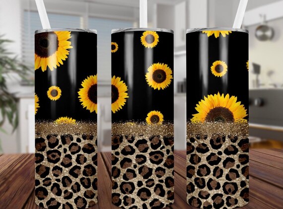 Sunflower Tumbler Sunflowers Tumbler Cup Black Leopard | Etsy