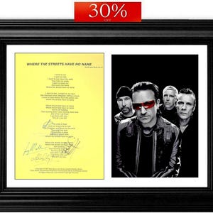 U2 - Leyendas del Rock - Banda completa rara - Autógrafos auténticos firmados a mano + Certificado de autenticidad