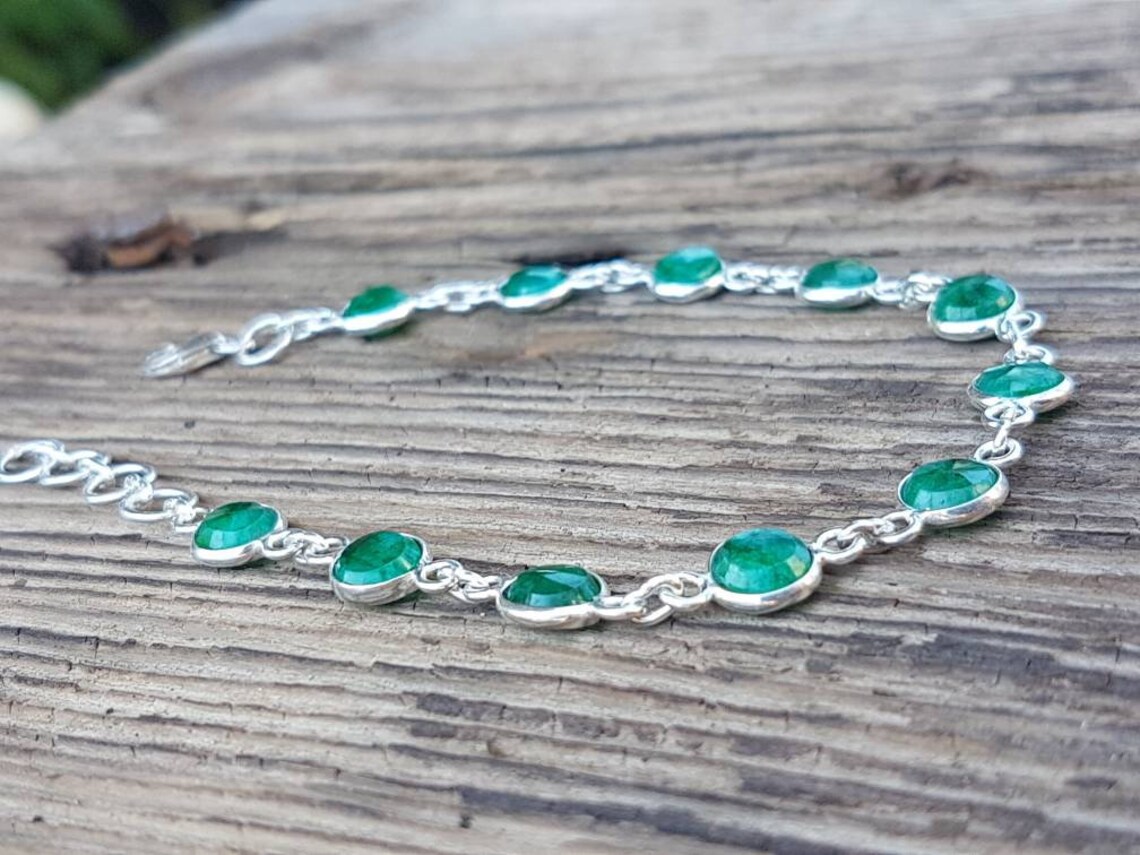 Genuine Emerald Sterling Silver Tennis Bracelet Earth Mined Etsy UK