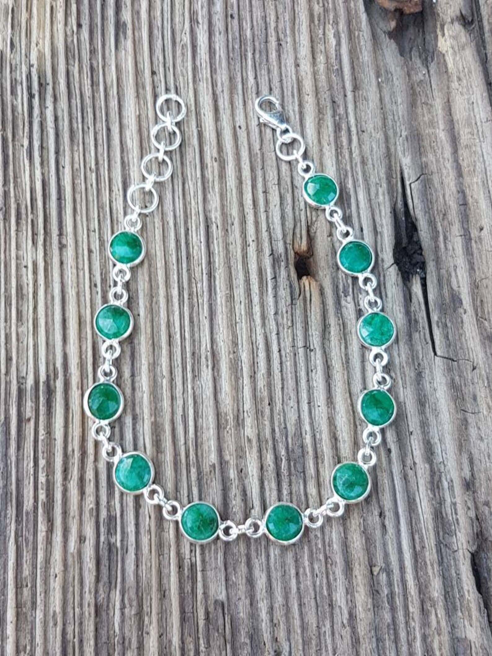 Genuine Emerald Sterling Silver Tennis Bracelet Earth Mined Etsy UK
