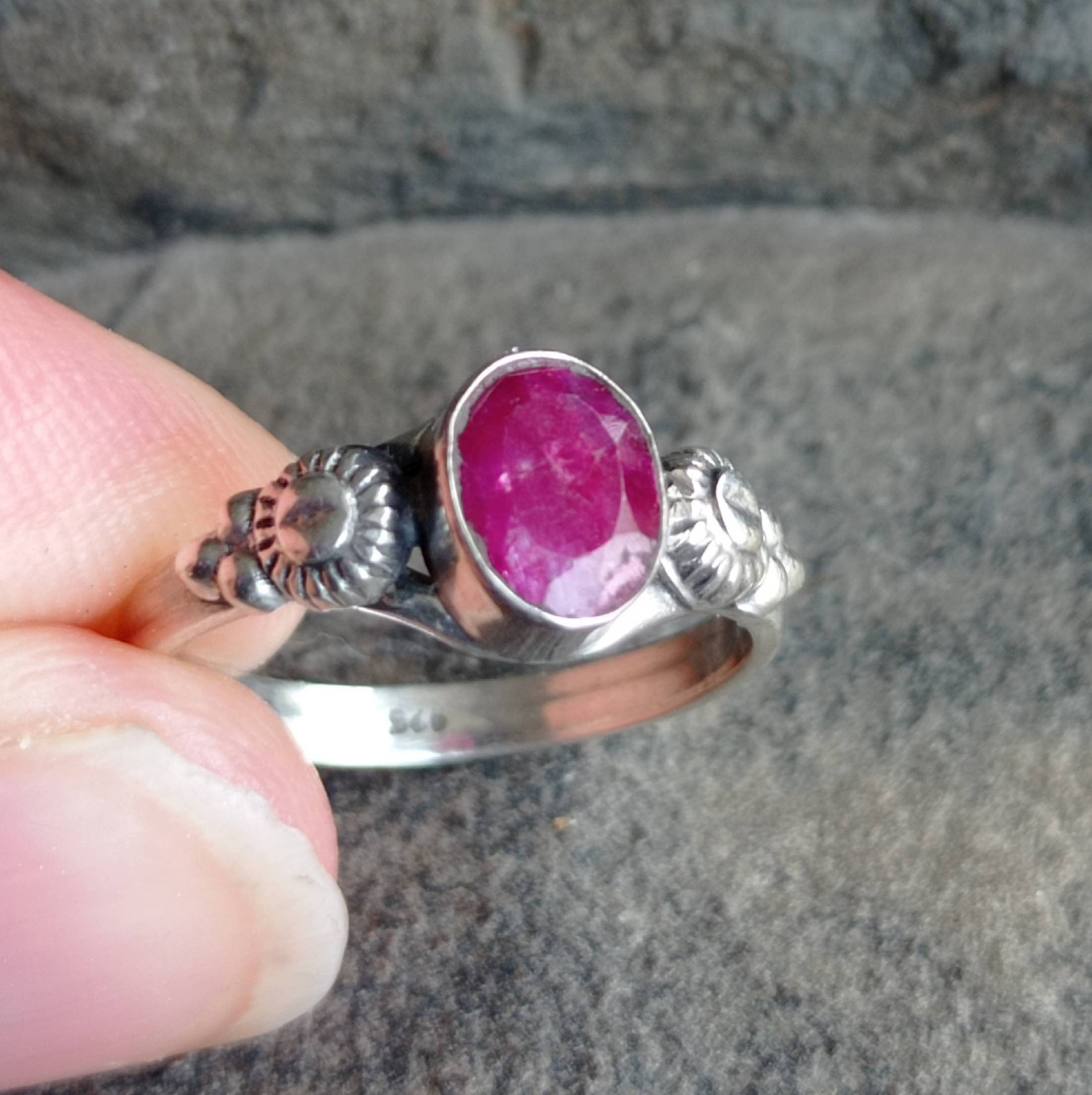 Silver Ruby Ring Mined Oval Cut Ruby 925 Silver. Floral - Etsy UK