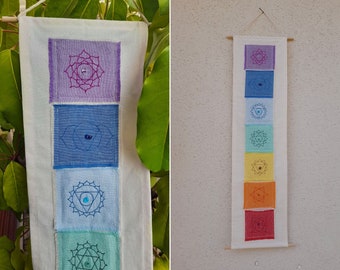 Banner dei chakra: esclusivo arazzo da parete fatto a mano con i 7 chakra, ricamato con pietre preziose