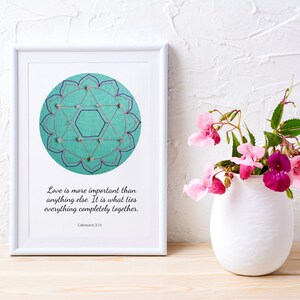 Universal Love Digital Print:  Heart Chakra Poster with Bible Verse from Colossians 3 14